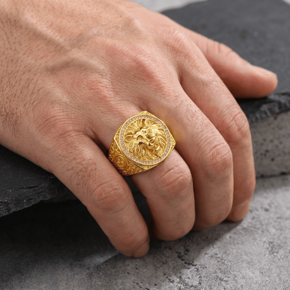 Grosse Chevalière Homme Or Lion Bague