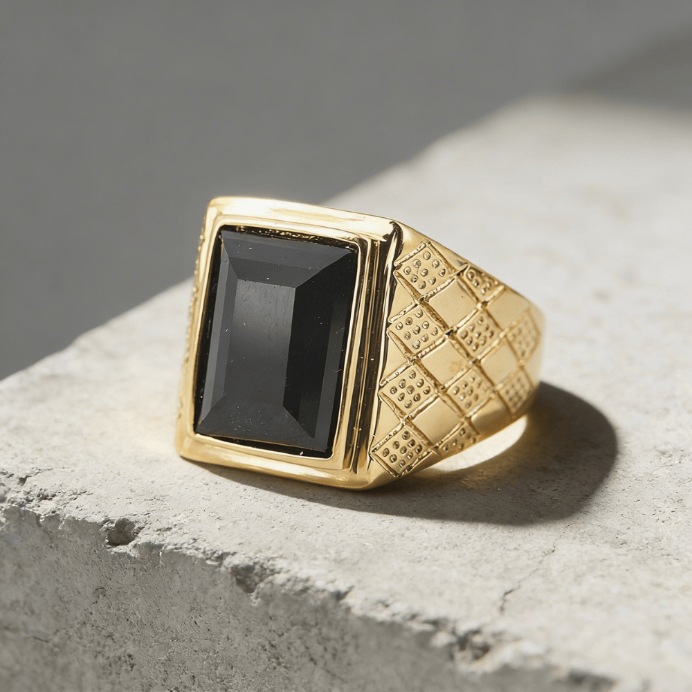 Bague Chevalière Saphir Homme Or Acier Inoxydable
