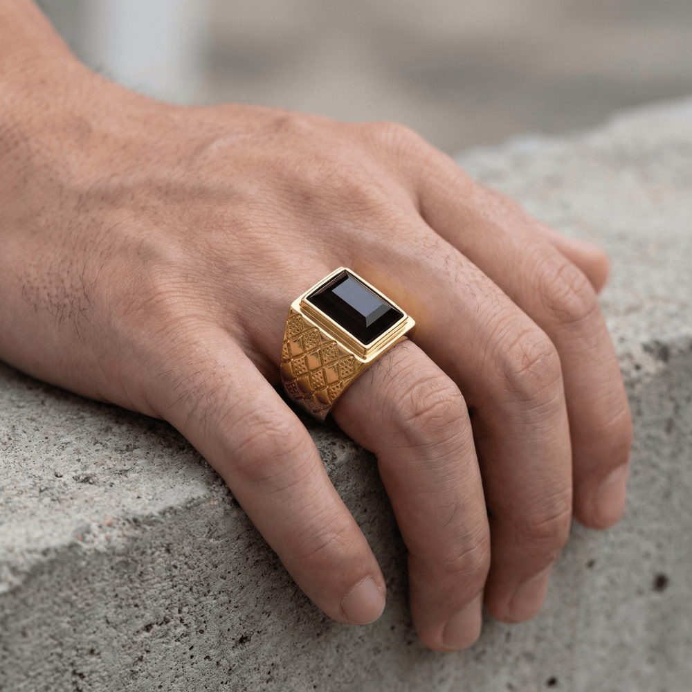 Bague Chevalière Saphir Homme Or Acier Inoxydable