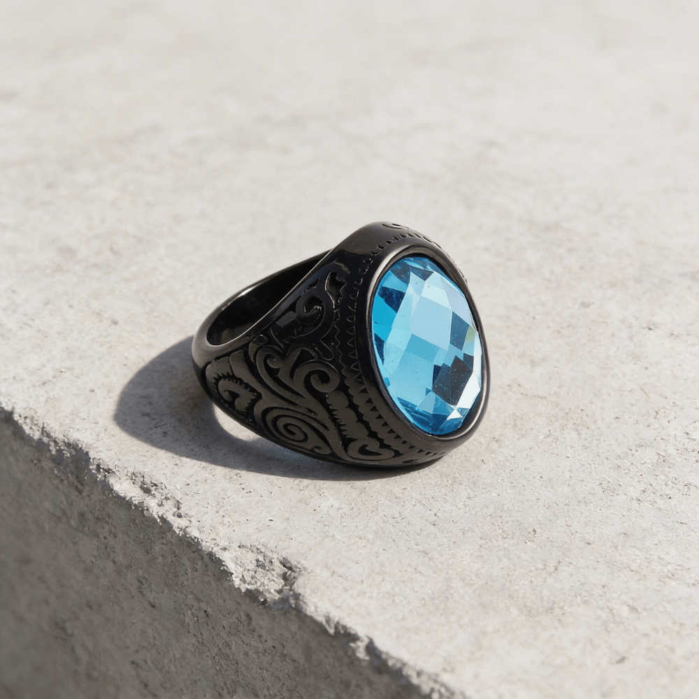 Bague Chevalière Homme Saphir Bleu Acier Inoxydable