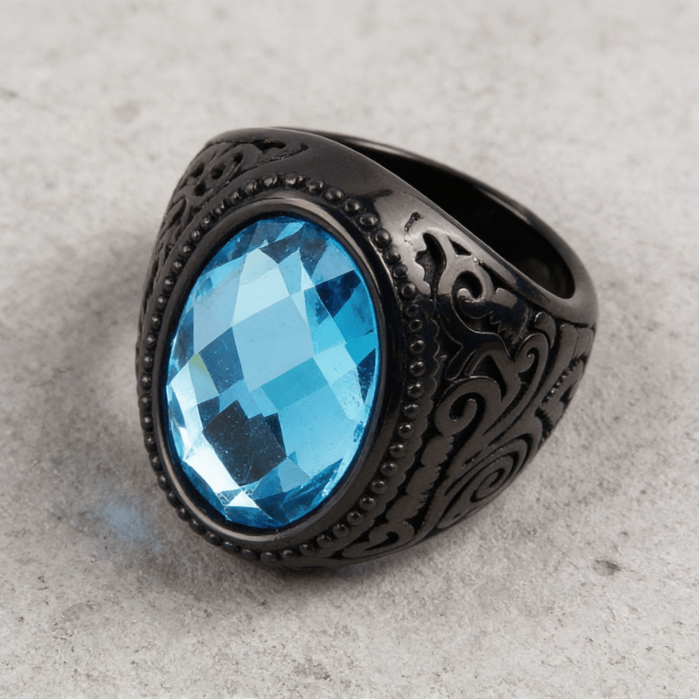 Bague Chevalière Homme Saphir Bleu Acier Inoxydable