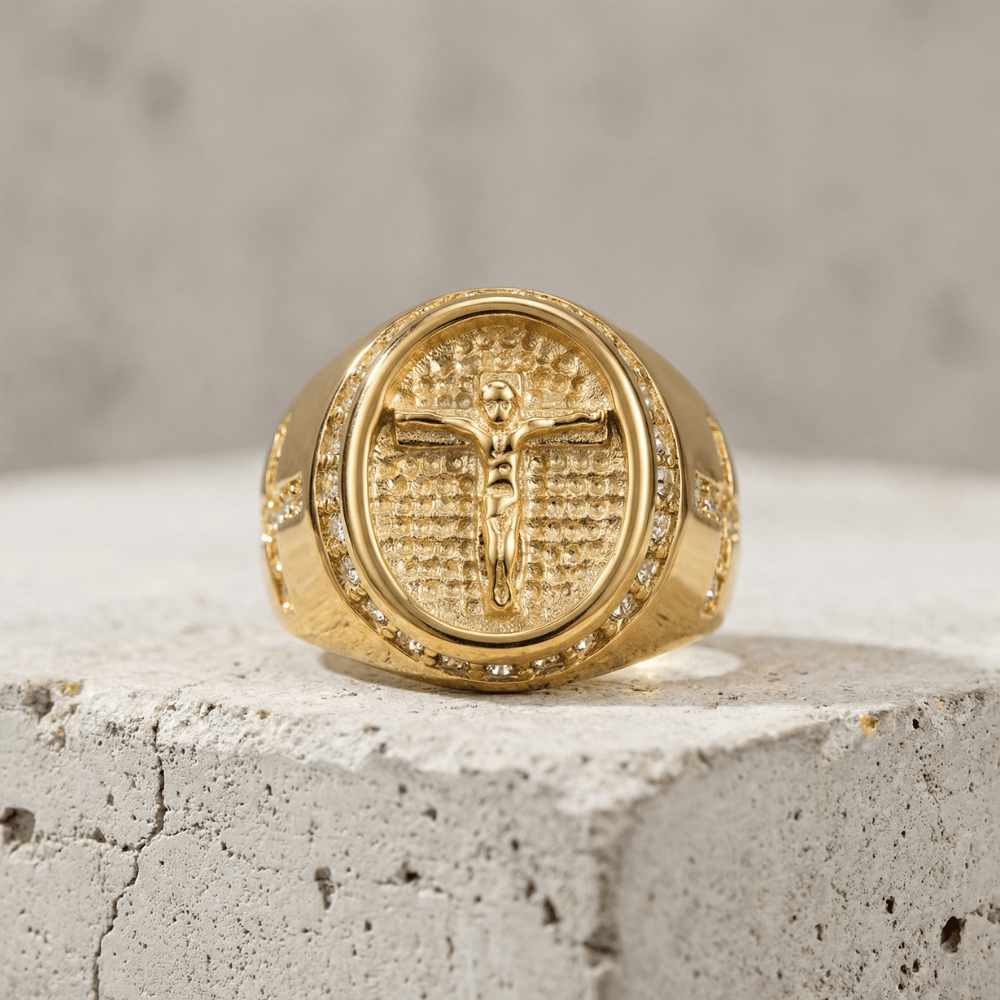 Bague Chevalière Plaqué Or Homme Croix