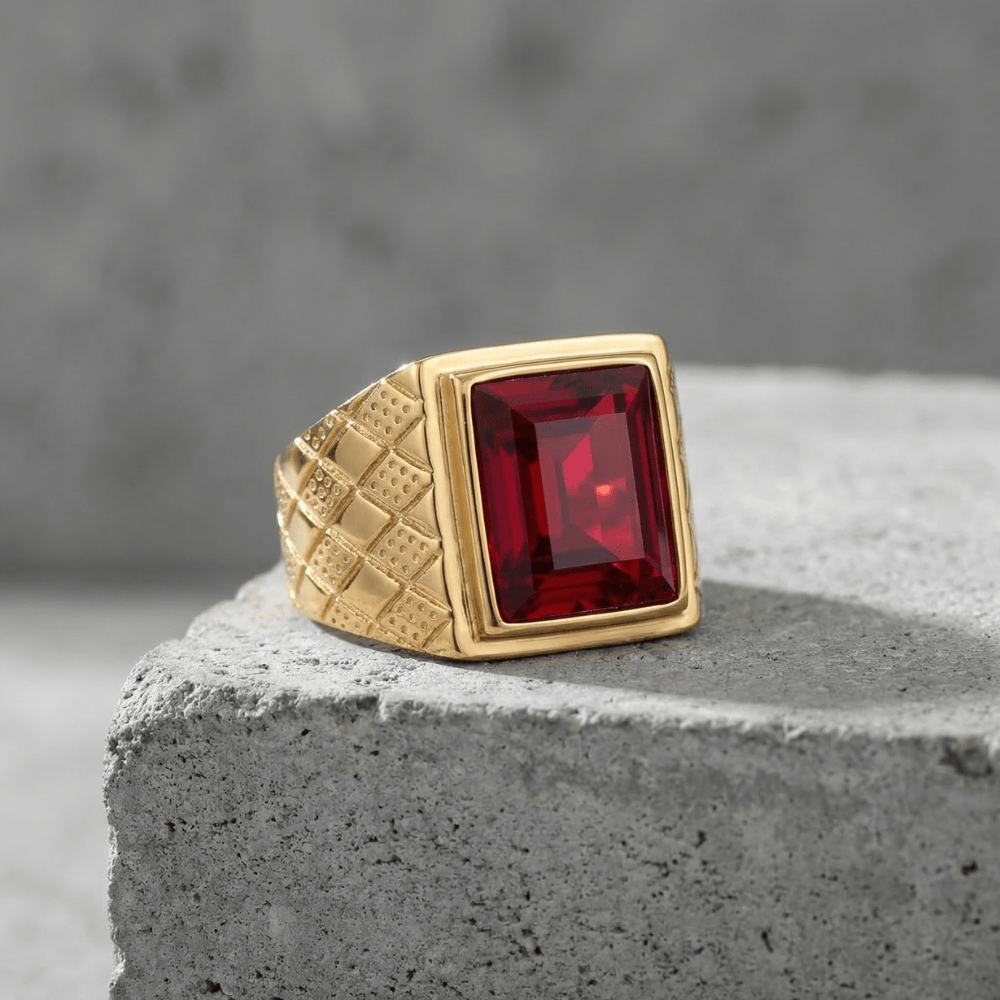 Bague Chevalière Saphir Homme Or Acier Inoxydable