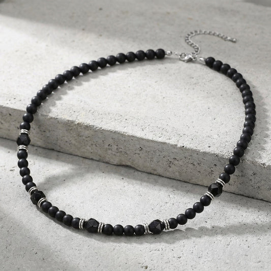 Collier Homme Perles Diamant et Acier
