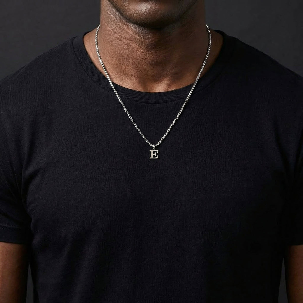 Collier Initiale Homme Pendentif Lettre Acier Argent