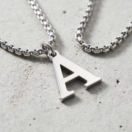 Collier Initiale Homme Pendentif Lettre Acier Argent