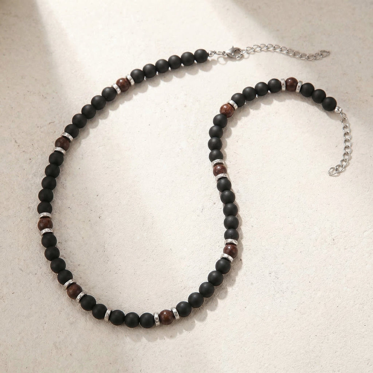 Collier Noir Homme en Perles Acier Inoxydable