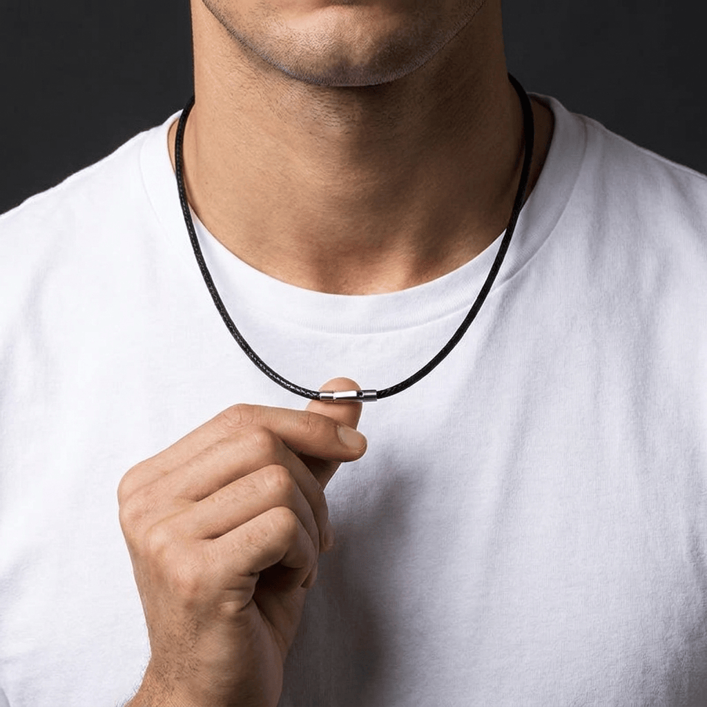 Collier Cordon Homme Tressé Noir Acier Inoxydable