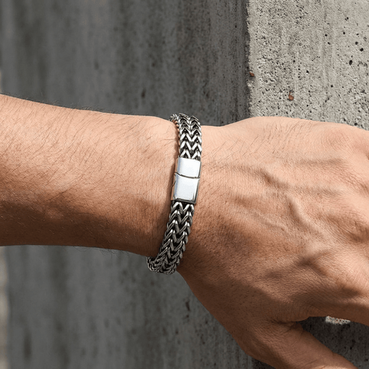 Gourmette Homme Moderne Maille Tressée Bracelet Acier