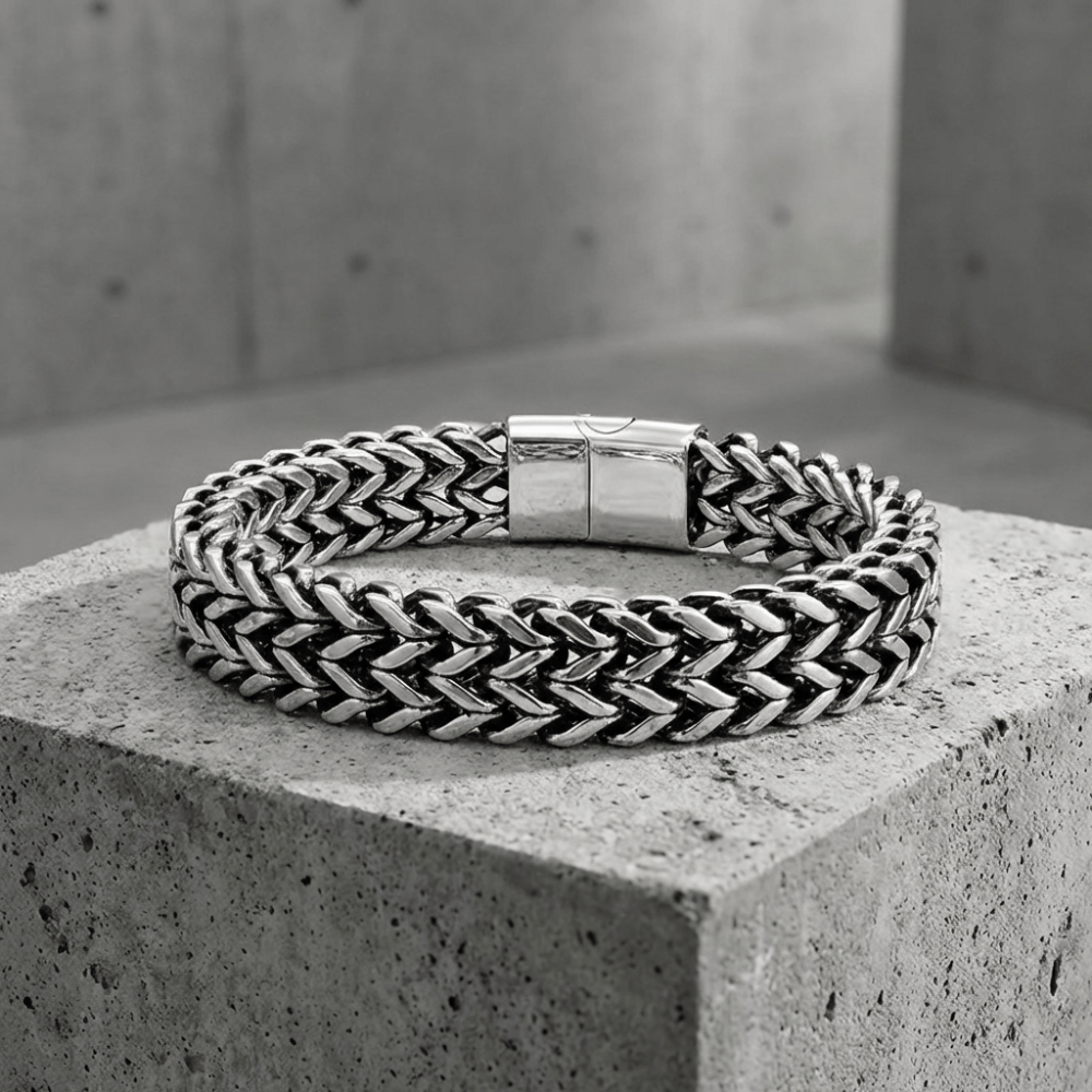 Gourmette Homme Moderne Maille Tressée Bracelet Acier