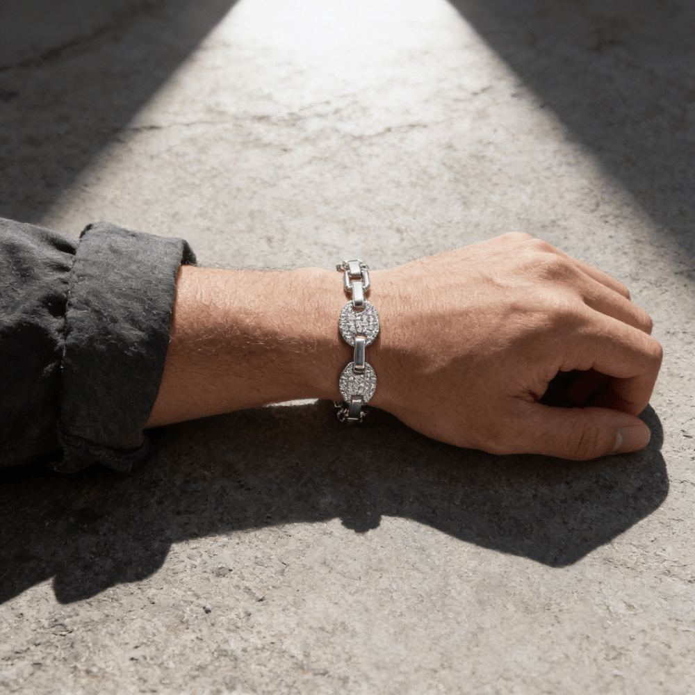 Bracelet Gourmette Grain de Café Homme Pavé Diamant