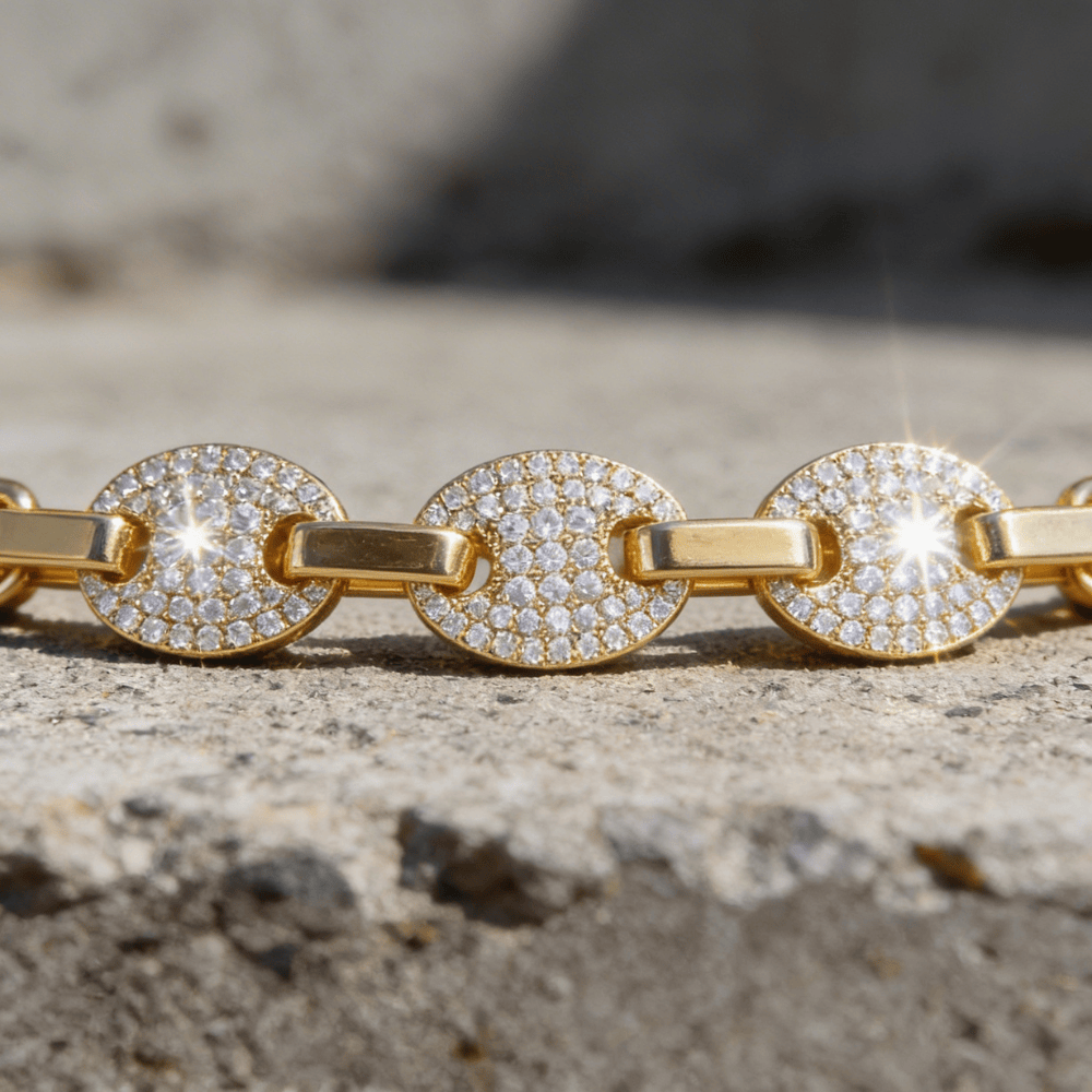 Bracelet Gourmette Grain de Café Homme Pavé Diamant