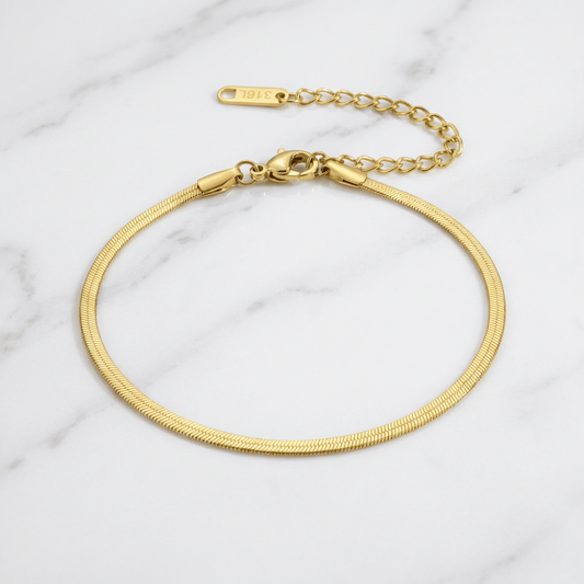 Gourmette Homme Plaqué Or Maille Serpent Bracelet Acier