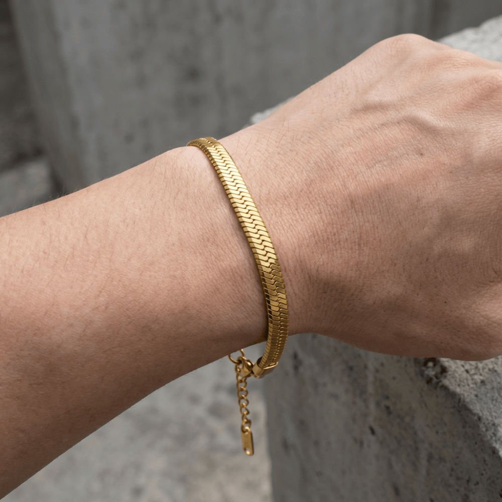 Gourmette Homme Plaqué Or Maille Serpent Bracelet Acier