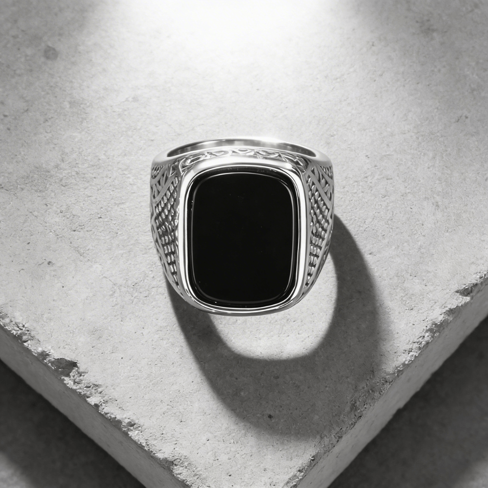Grosse Chevalière Homme Onyx Argent