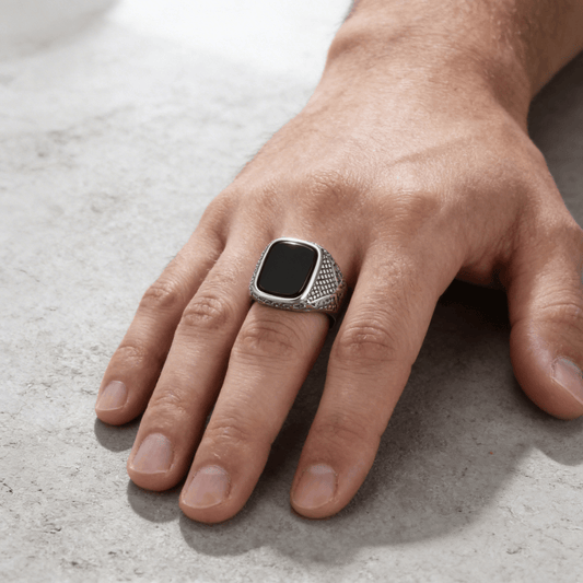 Grosse Chevalière Homme Onyx Argent