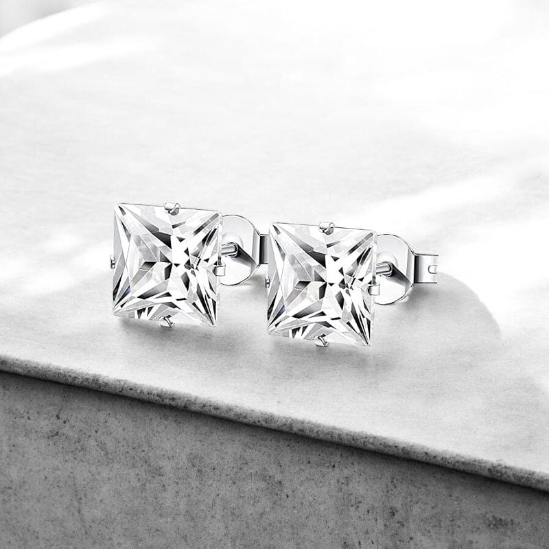 Boucles d'Oreilles Homme Carrées - Effet Diamant