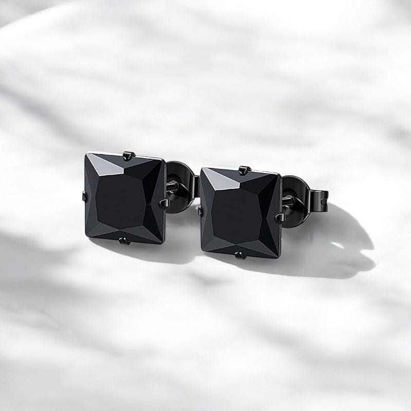 Boucles d'Oreilles Homme Carrées - Effet Diamant