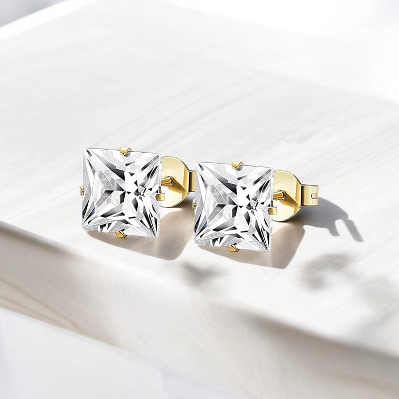 Boucles d'Oreilles Homme Carrées - Effet Diamant