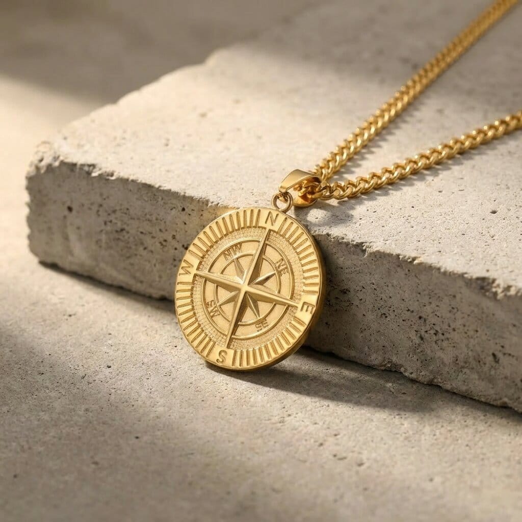 Collier Pendentif Boussole Homme Acier