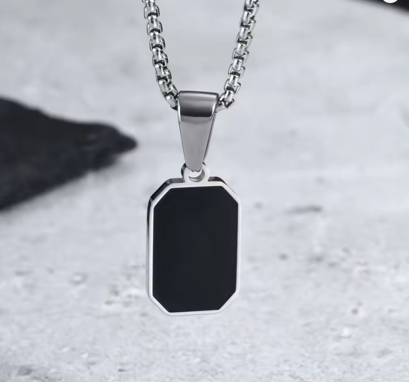 Pendentif Homme Noir Acier Personnalisable