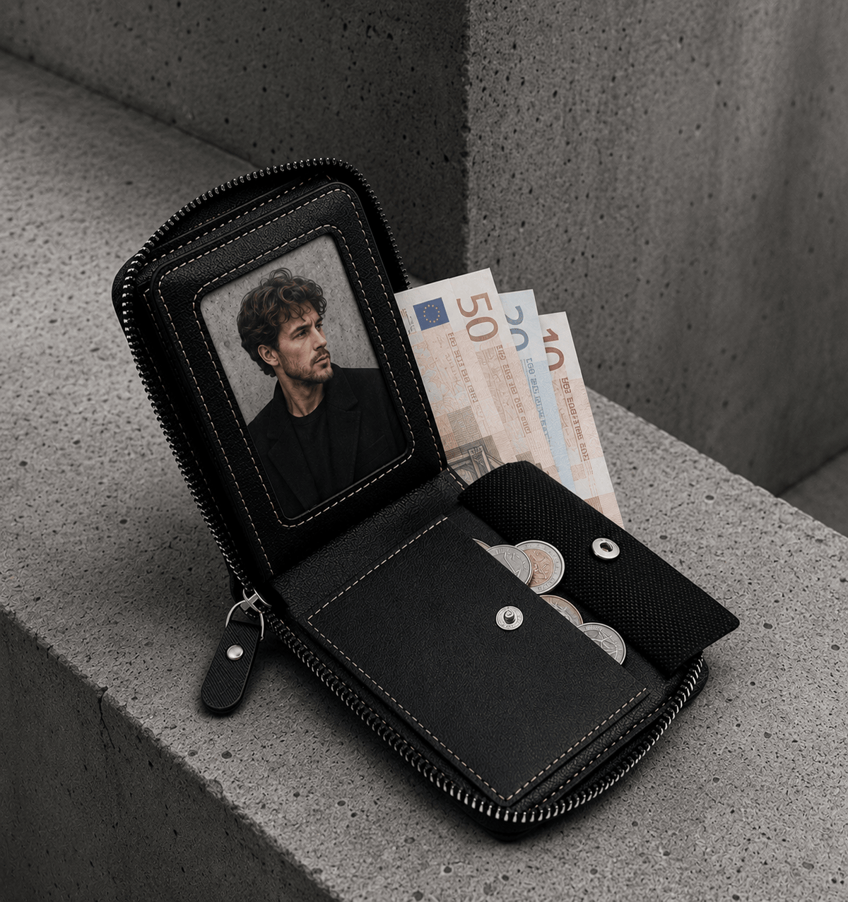 Petit Portefeuille Homme Zippé Photo Anti-RFID