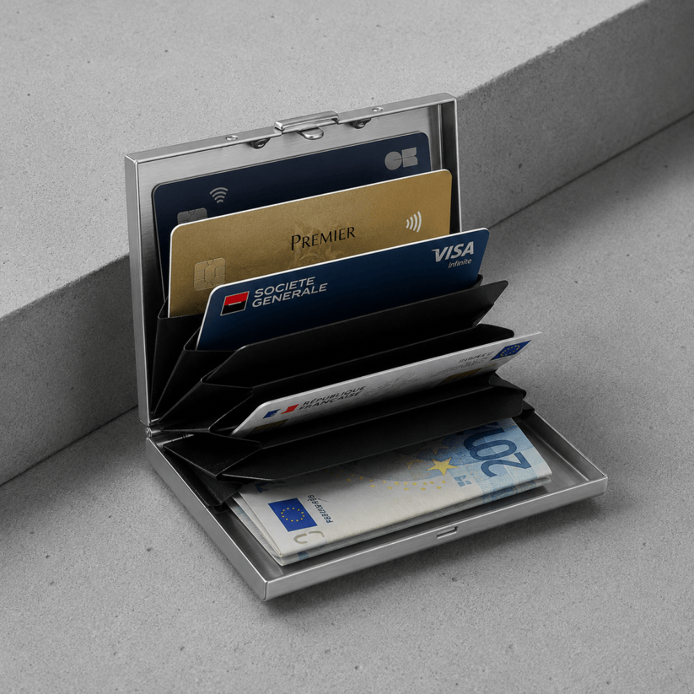 Porte-Cartes Homme Rigide en Acier Inoxydable Brossé