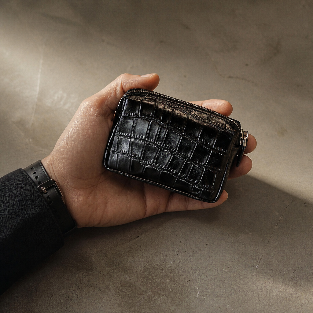 Porte-Monnaie Homme Façon Croco Compact Zippé