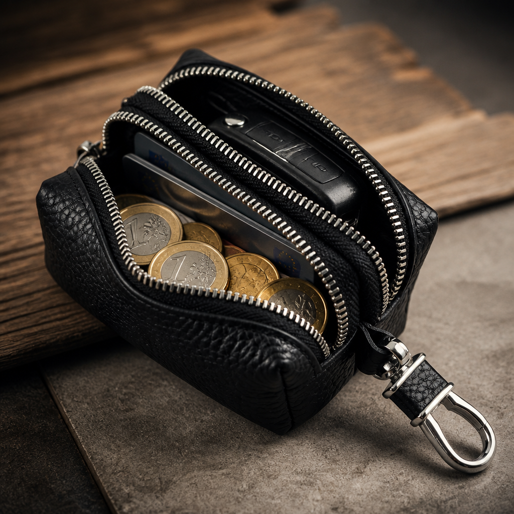 Porte-Monnaie Homme en Cuir Double Zip Compact
