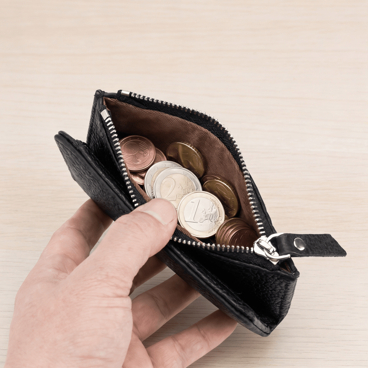 Portefeuille Cuir Homme Compact Zippé Porte-Monnaie RFID