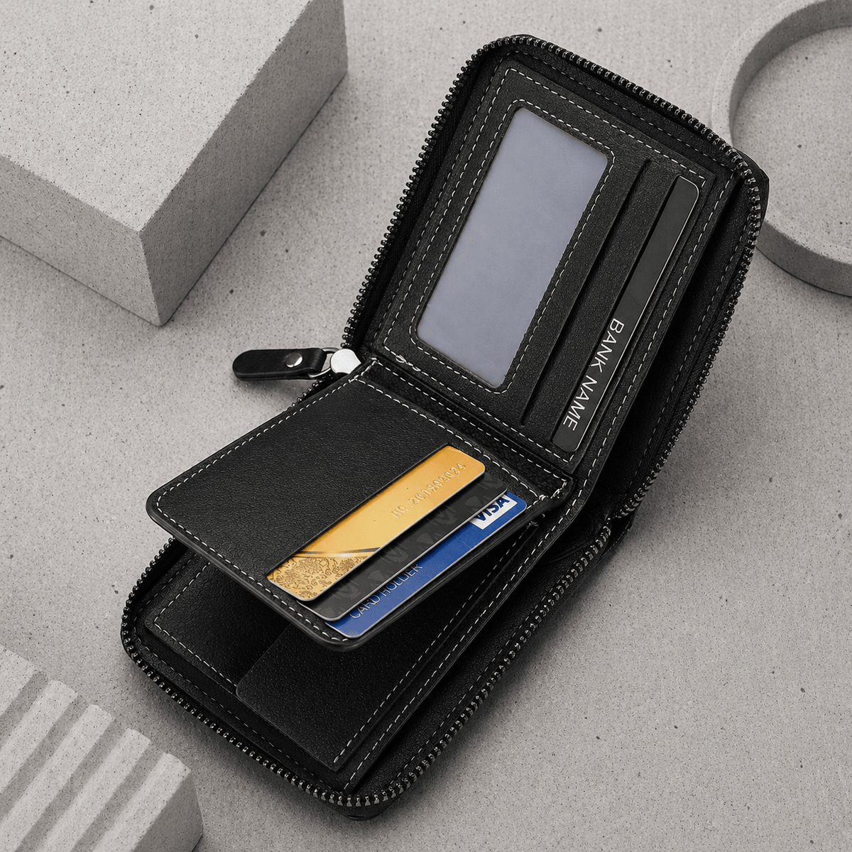 Portefeuille Homme Similicuir Effet Croco Zippé RFID