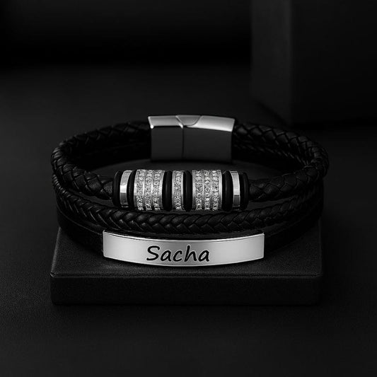 Bracelet Cuir Tressé Homme Personnalisé - Fermoir Magnétique