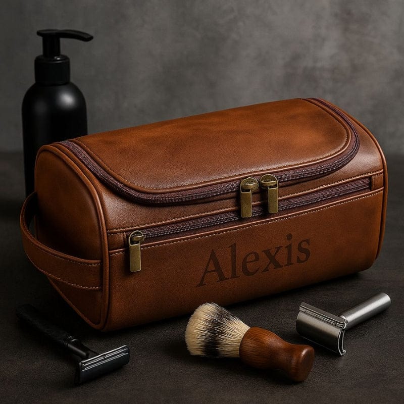 Trousse de toilette homme personnalisée en cuir – Gravure incluse