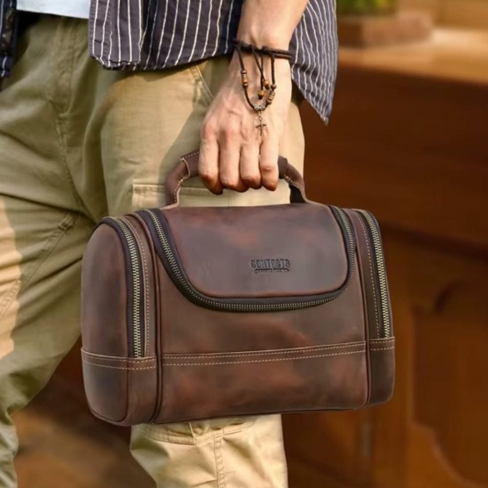 Trousse de toilette homme cuir vintage – Personnalisation gravure