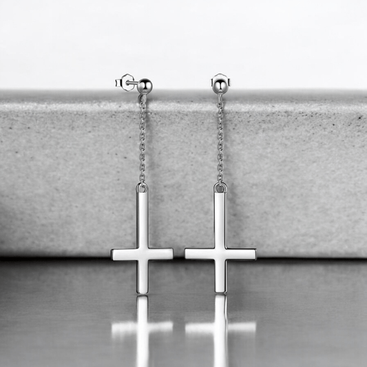 Boucles d’oreilles pendantes croix pour homme | Élégance moderne