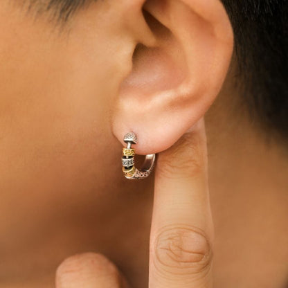 Boucles d'Oreilles Viking  – Anneau gravé avec perles rotatives
