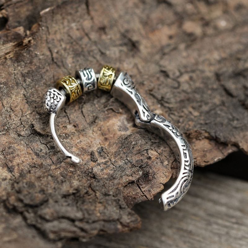 Boucles d'Oreilles Viking  – Anneau gravé avec perles rotatives