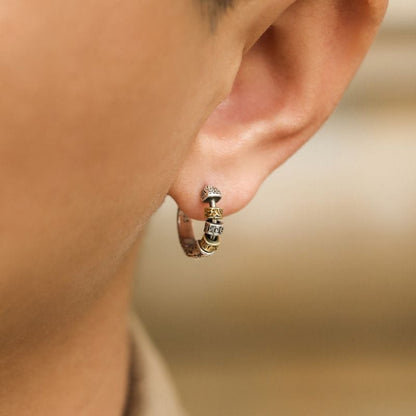 Boucles d'Oreilles Viking  – Anneau gravé avec perles rotatives