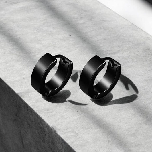 Boucles d'Oreilles Anneaux Noirs - Style Minimaliste et Discret