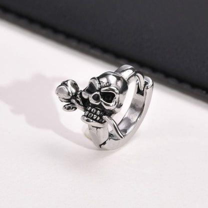 Boucle d’Oreille Crâne avec Rose – Acier Inoxydable