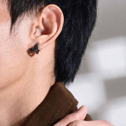 Boucle d’Oreille Crâne avec Rose – Acier Inoxydable
