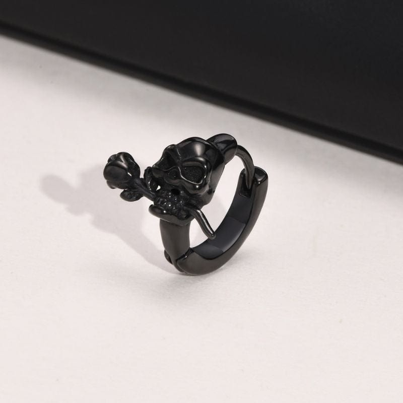 Boucle d’Oreille Crâne avec Rose – Acier Inoxydable