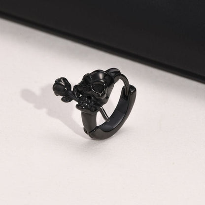 Boucle d’Oreille Crâne avec Rose – Acier Inoxydable