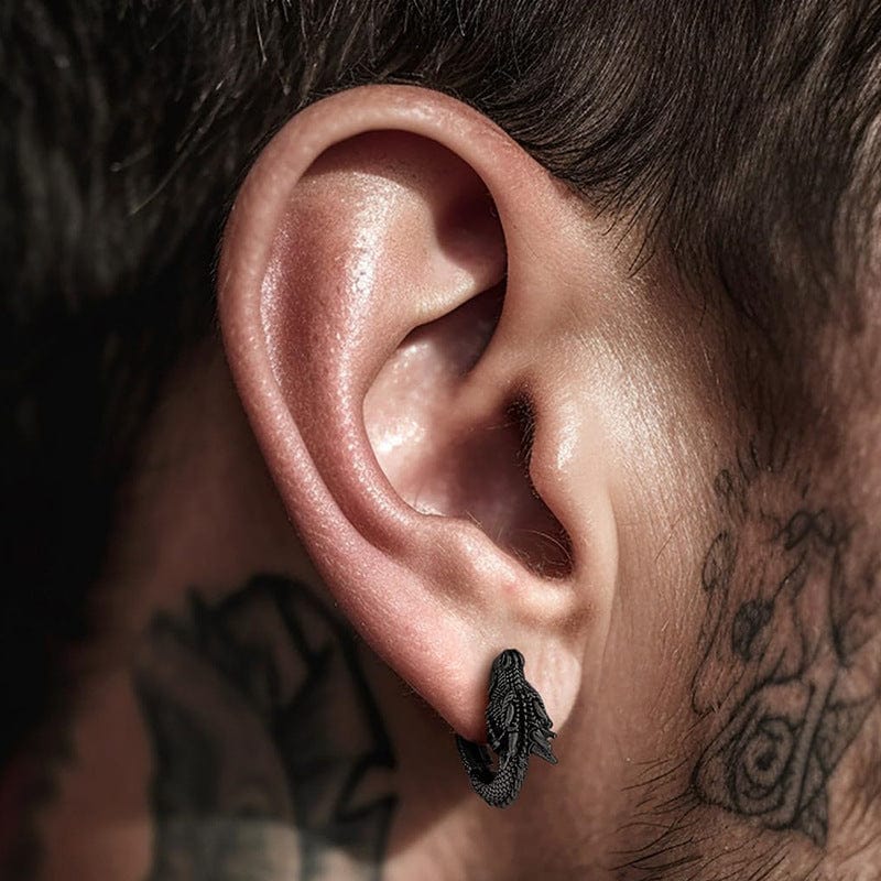 Boucles d’Oreilles Homme Dragon – Style Viking en Acier