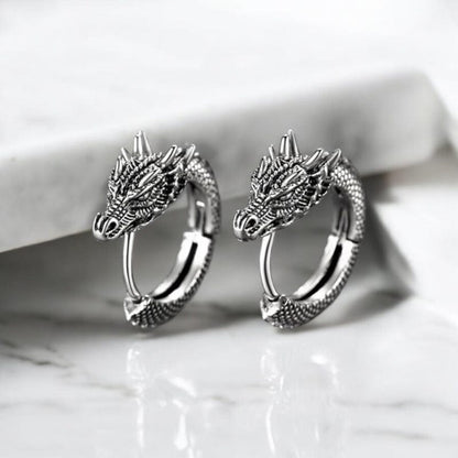 Boucles d’Oreilles Homme Dragon – Style Viking en Acier