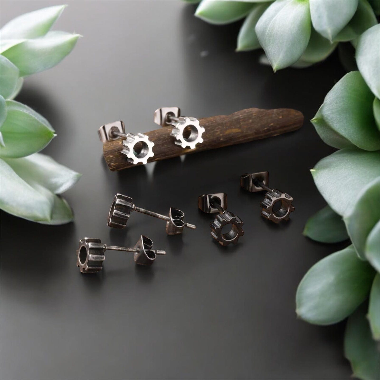 Boucles d'Oreilles Engrenage - Acier Inoxydable Tendance