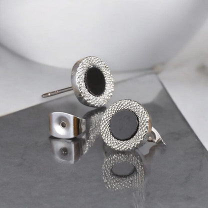 Boucles d’Oreilles Clous Homme Cercle Noir - Style Moderne Argenté