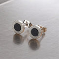 Boucles d’Oreilles Clous Homme Cercle Noir - Style Moderne Argenté