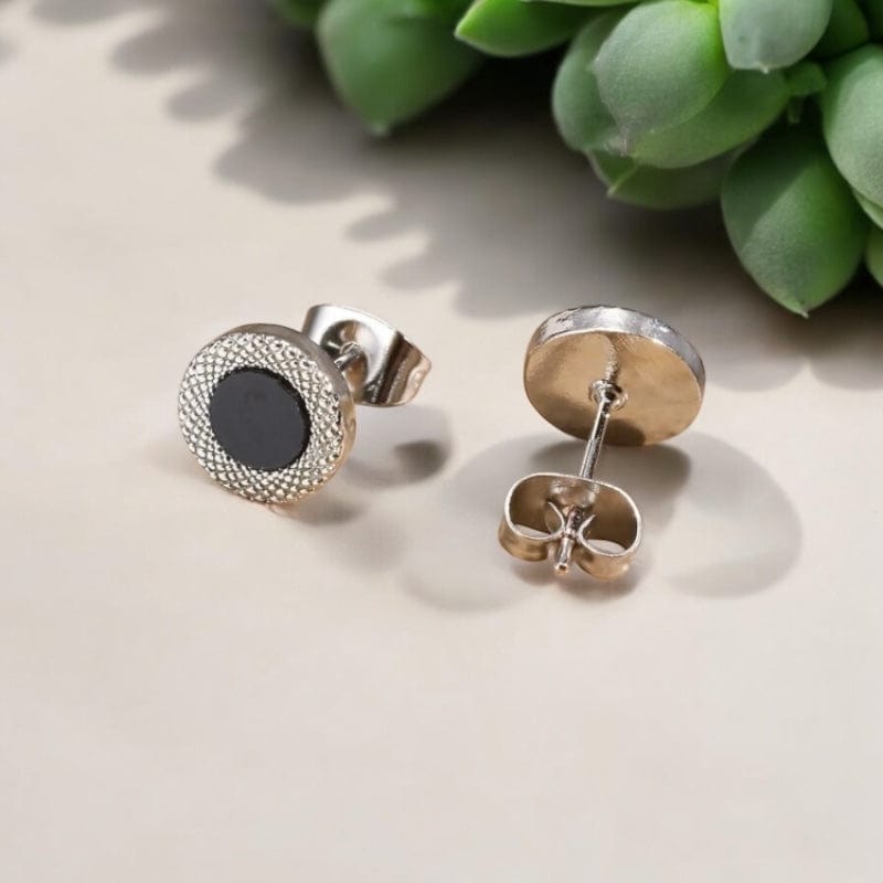 Boucles d’Oreilles Clous Homme Cercle Noir - Style Moderne Argenté