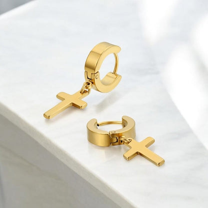 Boucles d'Oreilles Croix Pendante - Acier Inoxydable